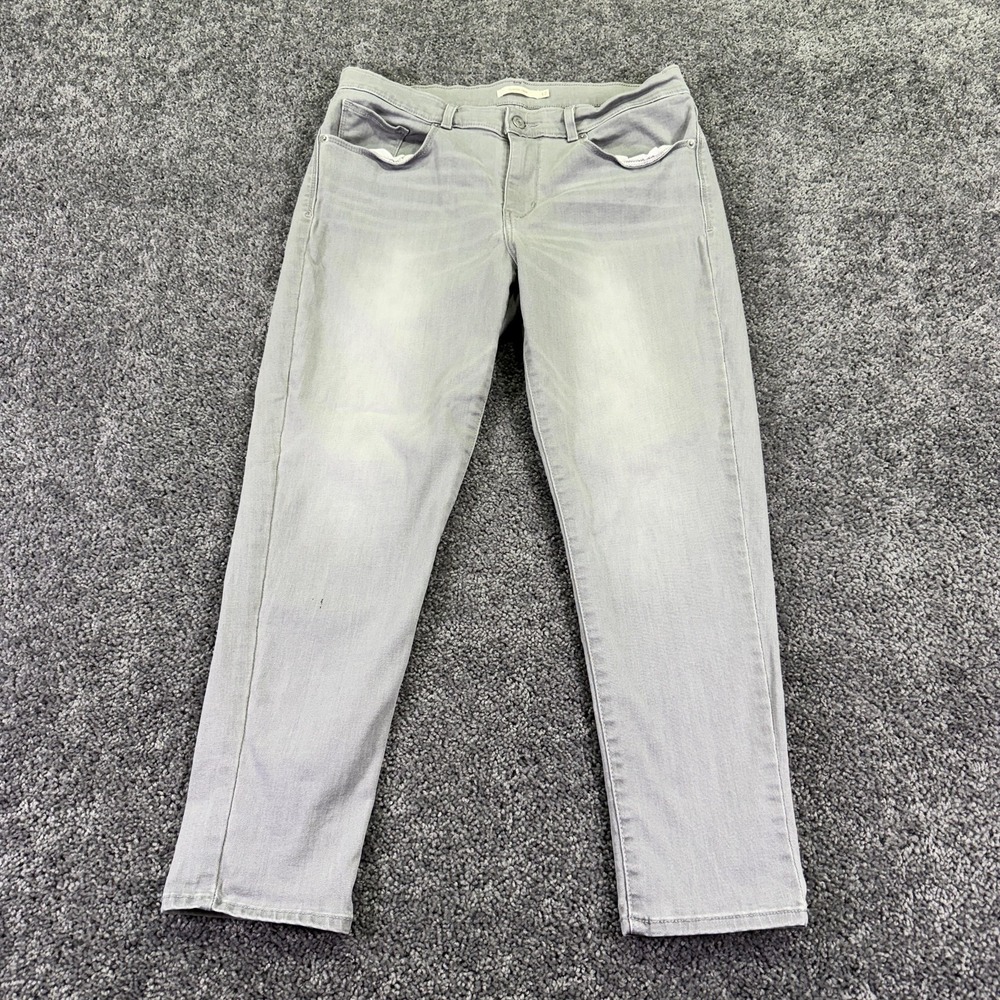 Levis Jeans Womens 12 Gray Classic Crop Straight Stretch Light Wash Denim Logo